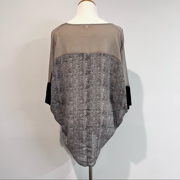 100% Silk Colorblock Sheer Blouse Tunic. Black & Grey XS Dolmain Sleeve - Picture 5 of 9